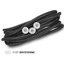 Christina Watches black 3 string leather bracelet with silver daisy